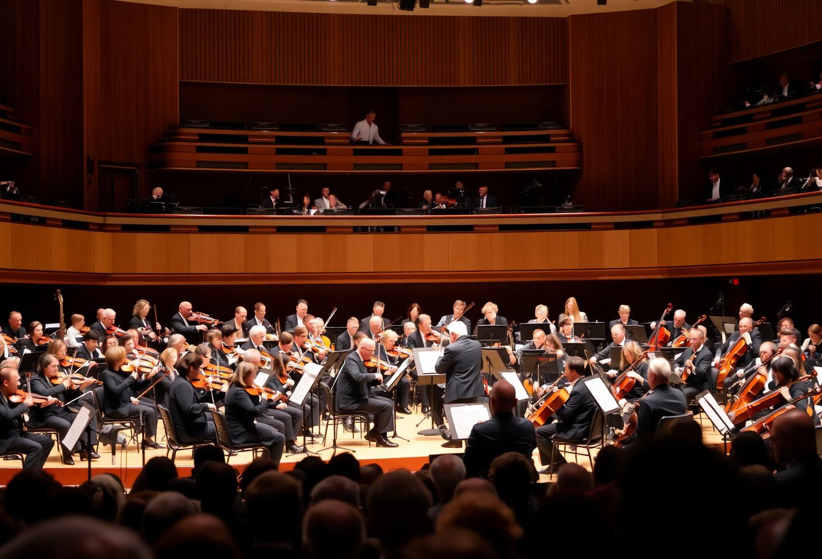 Symphony orchestra performing in a concert hall